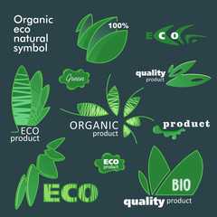 Set of eco friendly organic natural product web icon green logo flat for design. Vector illustration.