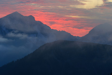Burning sunset over mountains