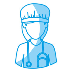 blue silhouette with half body of faceless nurse vector illustration