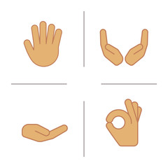 Obraz premium Hand gestures color icons set