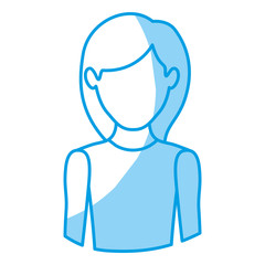 blue silhouette with half body of faceless woman with sleeveless shirt vector illustration