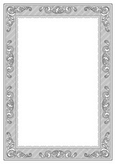 Black rectangular ornate framework, template for title page, page decoration. A4 page proportions.