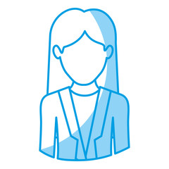 blue silhouette with half body of faceless woman with formal suit and long hair vector illustration