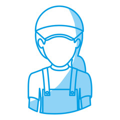 blue silhouette with half body of faceless delivery woman vector illustration