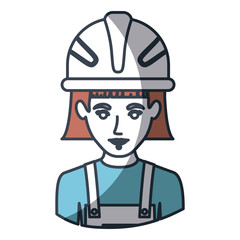 color silhouette and thick contour of half body of female worker with helmet vector illustration