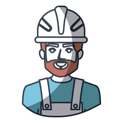 color silhouette and thick contour of half body of bearded male worker with helmet vector illustration