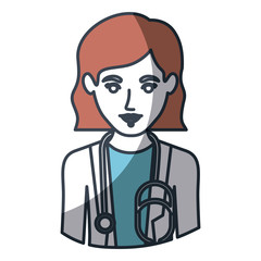 color silhouette and thick contour of half body of female doctor vector illustration