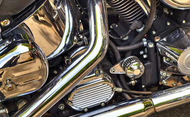 Shiny motorcycle engine closeup