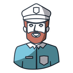 color silhouette and thick contour of half body of bearded policeman vector illustration