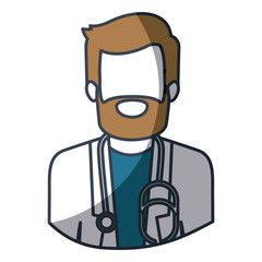 color silhouette and thick contour of half body of faceless bearded doctor vector illustration