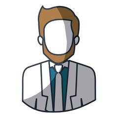 color silhouette and thick contour of half body of faceless man with beard and formal suit vector illustration