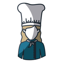 color silhouette and thick contour of half body of faceless female chef vector illustration
