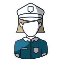 color silhouette and thick contour of half body of faceless policewoman vector illustration