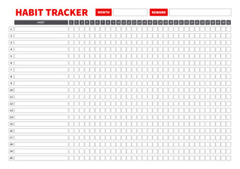 Template habits tracker for a month. Vector Illustration