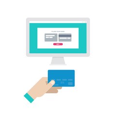 Payment on the on-line purchase card. Vector illustration.
