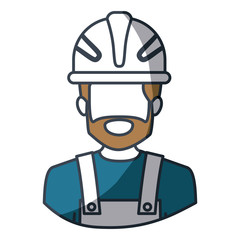 color silhouette and thick contour of half body of faceless bearded male worker with helmet vector illustration