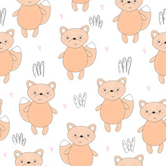 Lovely seamless pattern with cute foxes. Awesome background in bright colors in vector