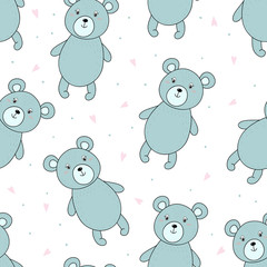 Cute seamless pattern with funny teddy bear. vector illustration