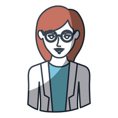 color silhouette and thick contour of half body of woman with glasses and formal suit vector illustration
