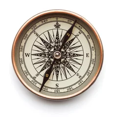 Fotobehang antique compass close up isolated on white background © Alexstar