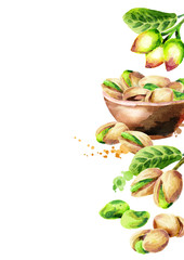 Pistachios template. Watercolor background