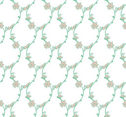 Vector Seamless Pattern with Drawn Branches, Plants