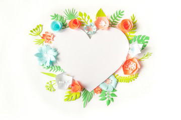 heart frame with color paper flower