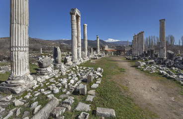 Ruins of earlier Aphrodite temple and later basilica in Aphrodisias, Turkey