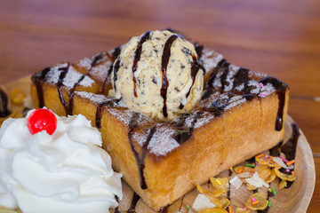 Close-up some dessert, and selective focus blurred in the other.