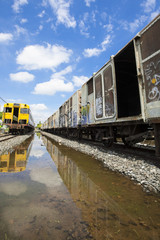 The old train Park waiting for repair, there is a lot of, Waiting for repair.