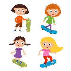 Summer activity skateboarding concept. Vector set of skateboarde