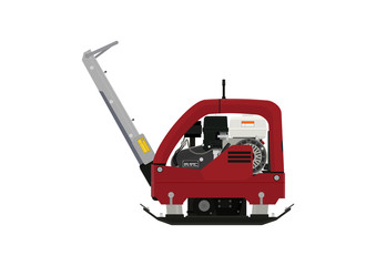 Plate compactor. Side view. Flat vector.