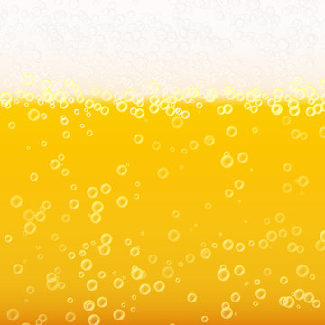 Beer Foam Background. Realistic Beer Texture. Light Bright, Bubble And Liquid. Vector Illustration