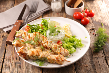 grilled chicken skewer and salad