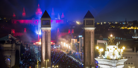 New Year night at  Placa Espana in Barcelona