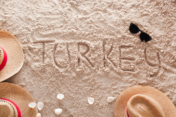 Fototapeta na wymiar Turkey in a sandy tropical beach