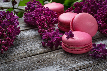 Pink macaroons and lilac.