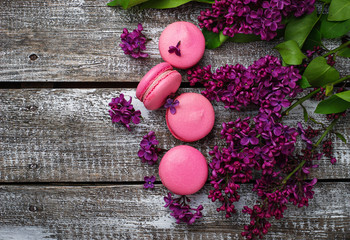 Pink macaroons and lilac.