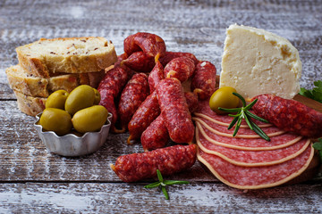 Selection of Italian appetizer. Wine snack set.