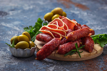 Various type of Italian salami