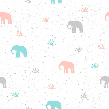 Handmade elephant seamless pattern background.
