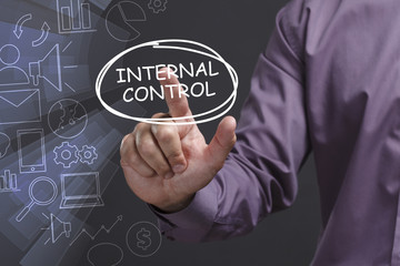 Business, Technology, Internet and network concept. Young businessman shows the word: Internal control
