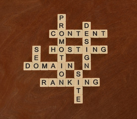 Crossword puzzle with words SEO, Content, Site, Ranking. Web Site Creation concept