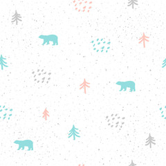 Handmade bear seamless pattern background.
