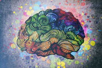 Fototapeta na wymiar Brain doodle illustration with textures