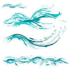 Paint blot, splashes, drops, sea and ocean waves