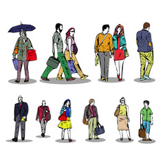  illustration of abstract people walking on a white background