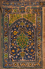 asian old ceramic mosaic. elements of oriental ornament on ceramic tiles