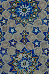 asian old ceramic mosaic. elements of oriental ornament on ceramic tiles