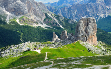 Famous place of the world, Cinque Terre near Cortina in Italian Dolomites.